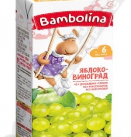Сік Bambolina яблучно-виноградний з білих сортів відновлений освітлений 200 мл