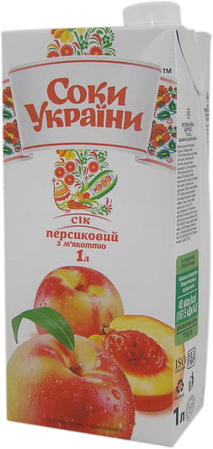 *Сік Соки України Персиковий  з мʼякоттю 0,2 л