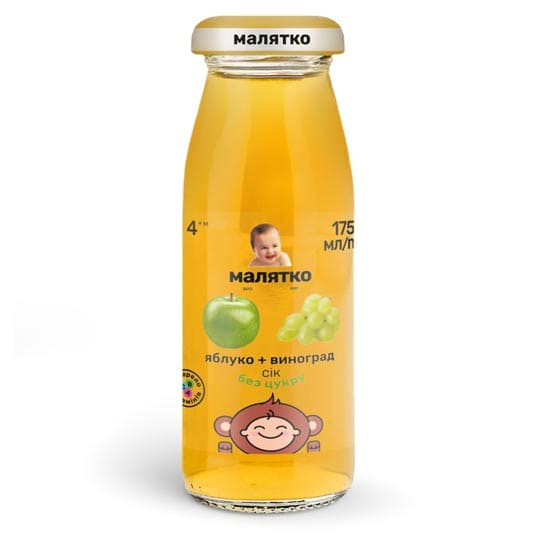 Сік Малятко яблуко-виноград скло 175мл