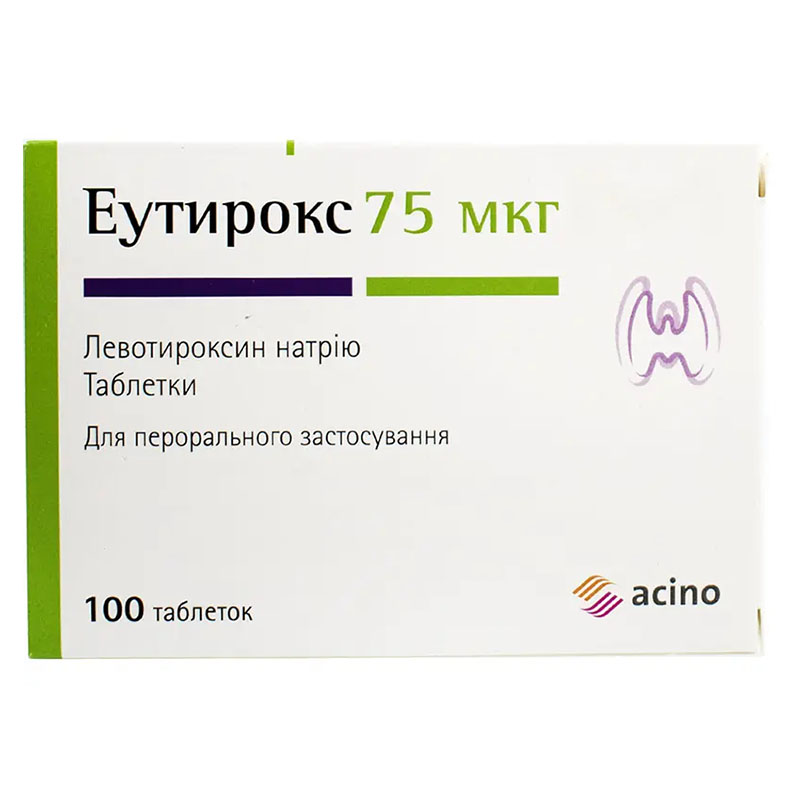 Еутирокс таблетки по 75 мкг 100 шт. (25х4)