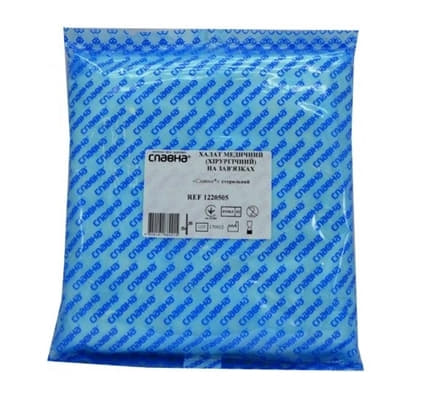 Халат Славна мед.хір.стер.р.L (50-52) 90см на зав'яз.(спанбонд)