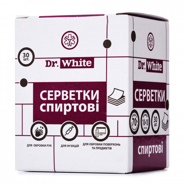 *Серветки спирт.10х10см Dr.White №30