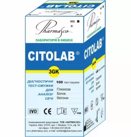 *Тест-полоски CITOLAB 3GK №100 д/опр.глюк,кетонов,белка