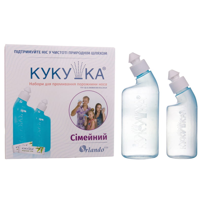 Набір для промив. носа Кукушка сімейний фл. 120мл+240мл + Сіль морська пак. 2,16г №40
