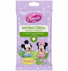 *Салфетки Smile Baby Antibacterial влажные New DESIGN sticker педиатры №15