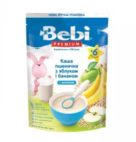 Каша Bebi Преміум молочна Пшенична із ябл. та бан. з 6 міс 200г