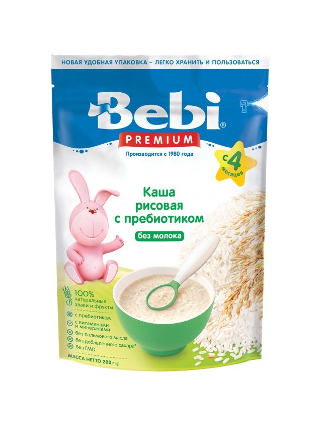 *Каша Bebi безмолочная Рис низкоаллерг с пребиот с 4-х мес 200 г *Каша Bebi безмолочная Рис низкоаллерг с пребиот с 4-х мес 200 г