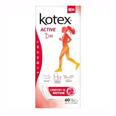*Прокладки Kotex Ежедневные Active Extra Thin Liners №60 *Прокладки Kotex Ежедневные Active Extra Thin Liners №60