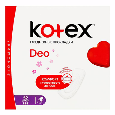 Прокладки Kotex Ежедневные Super Deo №52