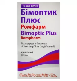 Бімоптик Плюс Ромфарм крап.очні р-н 0,3мг/мл+5мг/мл фл.3мл з пробк.крап.№1