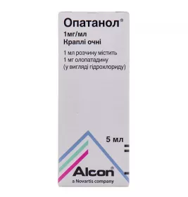 Опатанол очні краплі 1 мг/мл по 5 мл у флаконі 1 шт.