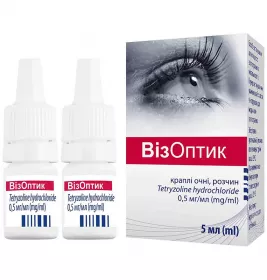 Визоптик капли глазные раствор 0,5 мг/мл по 5 мл во флаконе 2 шт.