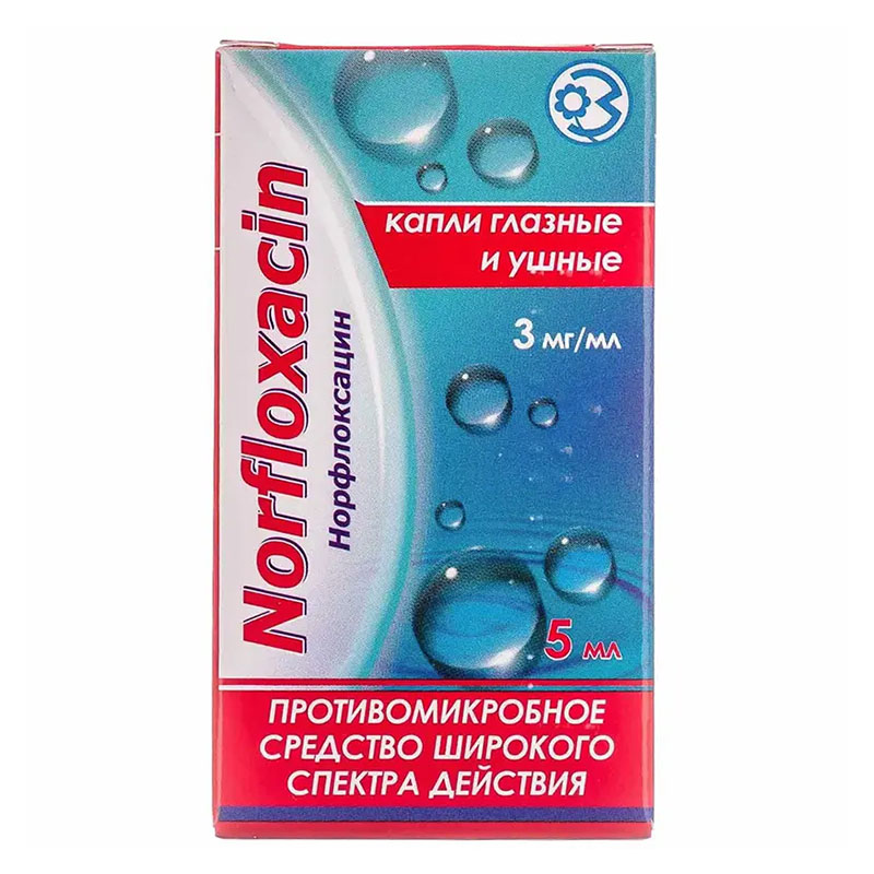Норфлоксацин краплі 3 мг/мл по 5 мл у флаконі 1 шт.