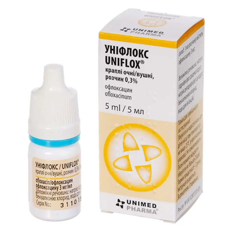 Уніфлокс краплі очні та вушні 0,3% по 5 мл у флаконі 1 шт.