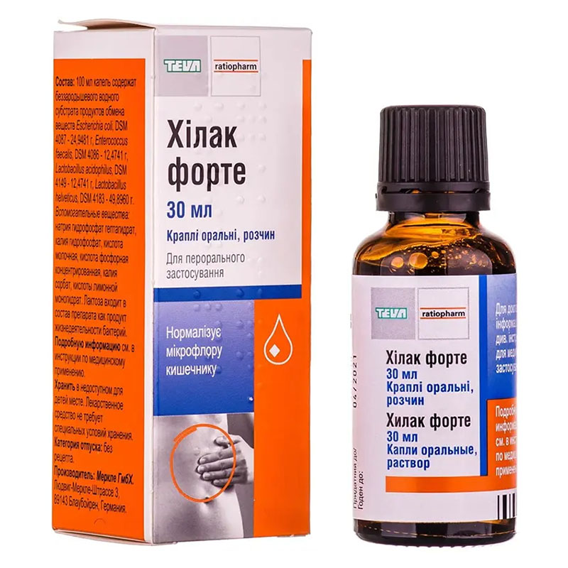 Хілак форте краплі по 30 мл у флаконі з пробкою-крапельницею