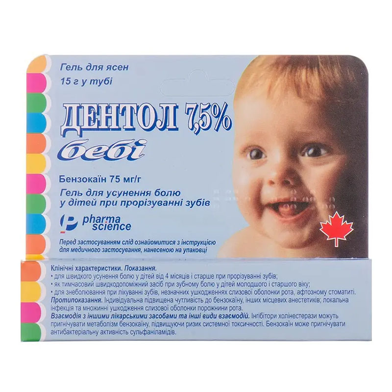 Дентол 7,5% гель 75 мг/г по 15 г у тубах