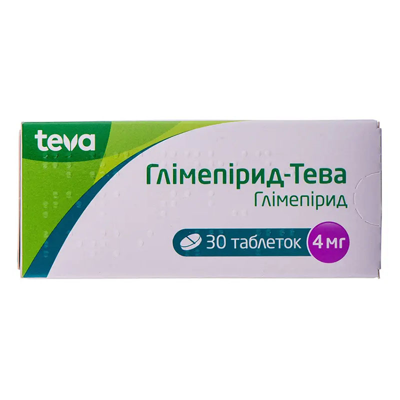 Глимепирид-Тева таблетки по 4 мг 30 шт. (10х3) Глимепирид-Тева таблетки по 4 мг 30 шт. (10х3)