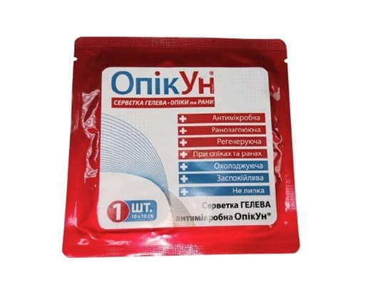 Серветка гелева антимікробна ОпікУн 10 х 10см уп.№1
