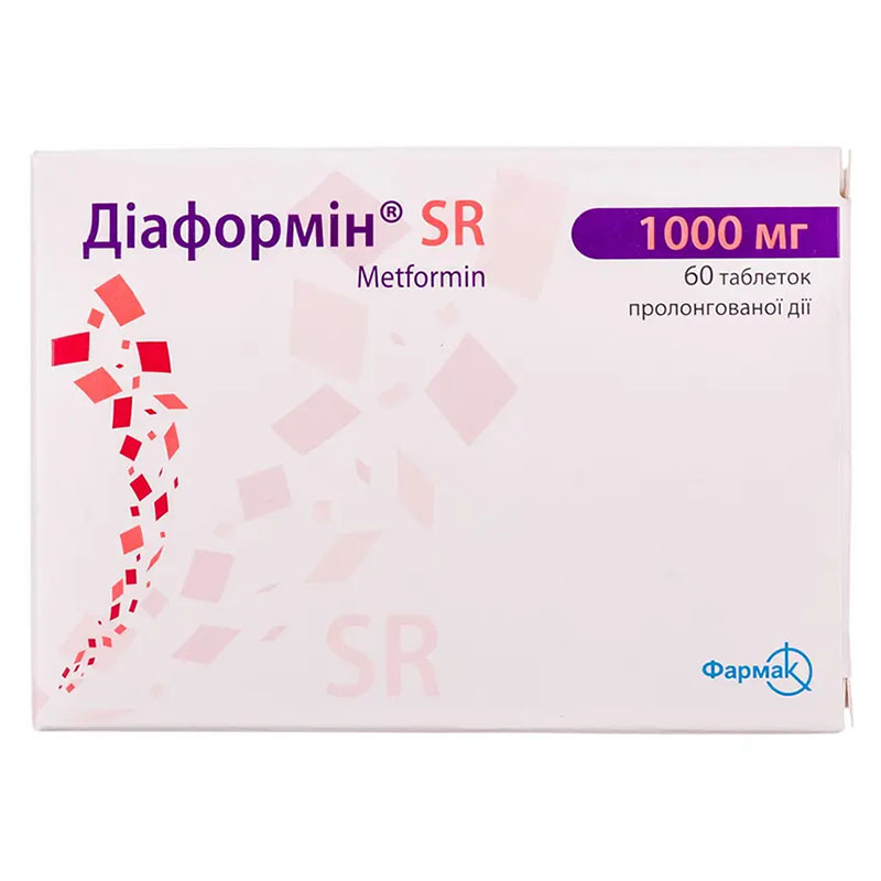 Діаформін SR таблетки по 1000 мг 60 шт. (10х6)