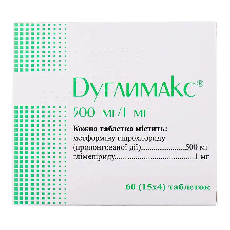 Дуглимакс таблетки по 500 мг/1 мг 60 шт. (15х4)