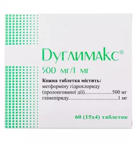 Дуглимакс таблетки по 500 мг/1 мг 60 шт. (15х4)