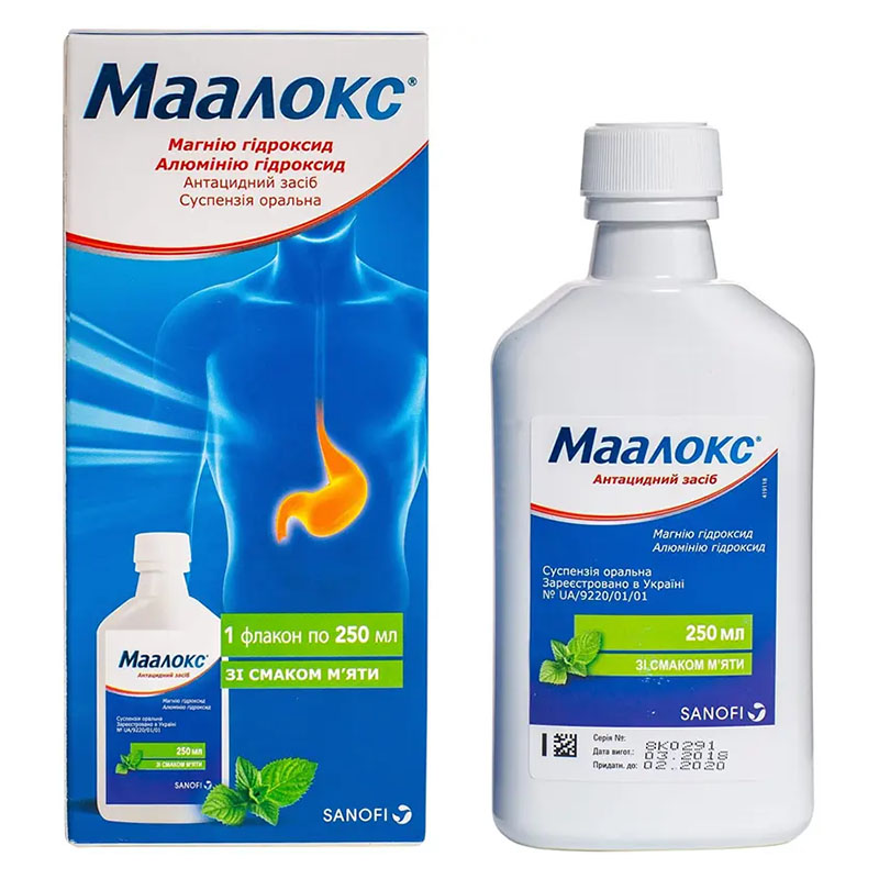 Маалокс суспензія по 250 мл у флаконі 1 шт.