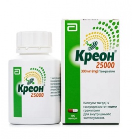 Креон 25000 капсулы по 300 мг 100 шт. во флаконе 1 шт.