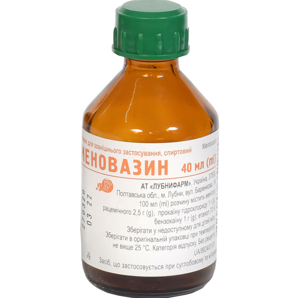 Меновазин розчин спиртовий по 40 мл у флаконі 1 шт. - Лубнифарм