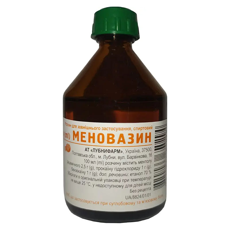 Меновазин розчин спиртовий по 100 мл у флаконі 1 шт. - Лубнифарм