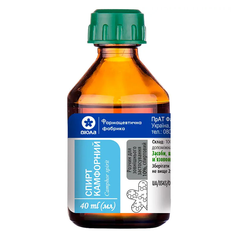 Спирт камфорний розчин 10% по 40 мл у пластиковому флаконі 1 шт. - Віола