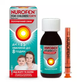 Нурофен для дітей форте полуниця суспензія 200 мг/5 мл по 100 мл у флаконі 1 шт.