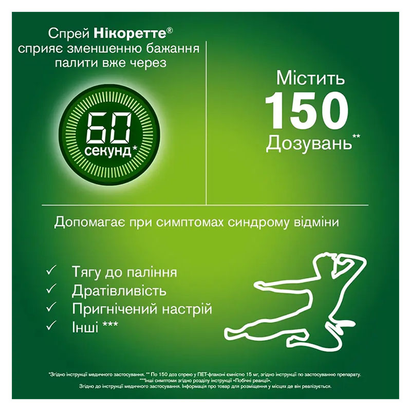 Нікоретте свіжа м'ята спрей 1 мг/доза по 150 доз у флаконі 1 шт.