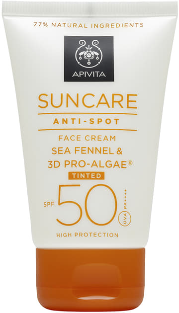 *Крем Apivita SUNCARE для обличчя тонуючий проти пігментних плям сонцезах SPF50 с 3D PRO-ALGA 50мл