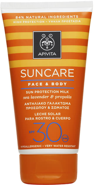 *Молочко Apivita SUNCARE для обличчя, тіла сонцезахисне SPF30 з кермеком та прополісом 150мл