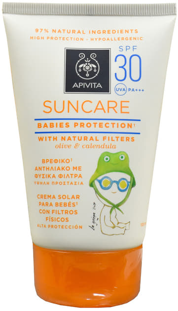*Крем Apivita SUNCARE Сонцезахисний для немовлят з натуральними фільтрами SPF30 з оливою та календулою 100 мл