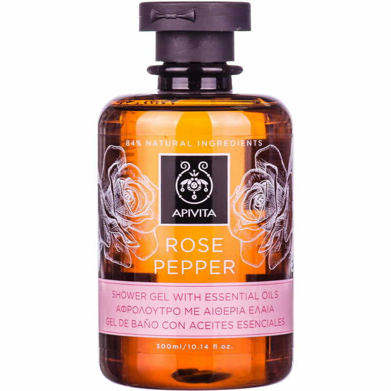*Гель Apivita для душу з ефірними оліями троянда і перець 300 мл