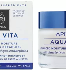 *Крем-гель Apivita AQUA VITA для інтенсивного зволоження шкіри з фіто-ендорфінами авр.дерева для жирн