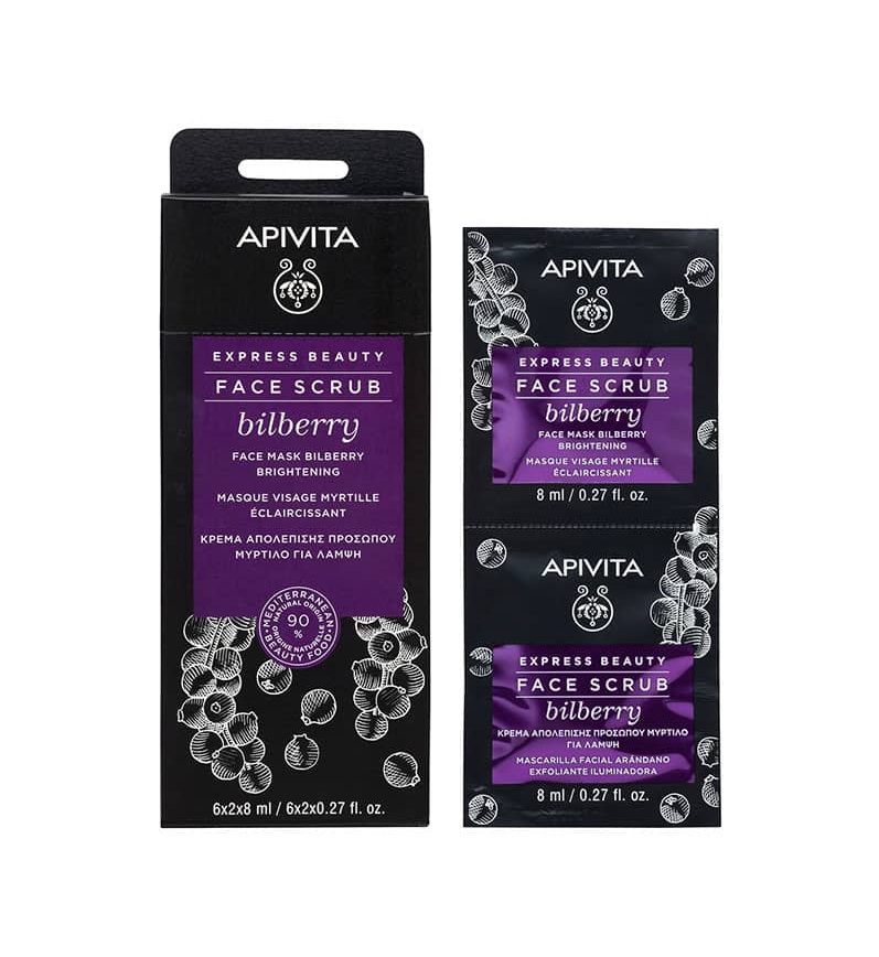 *Скраб Apivita EXPRESS BEAUTY для освітлення шкіри обличчя з чорницею 2*8 мл