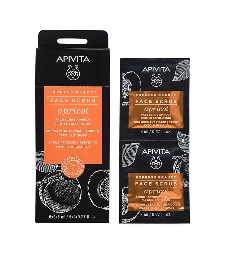 Скраб Apivita EXPRESS BEAUTY м'яке відлущування шкіри обличчя з абрикосом 2*8 мл