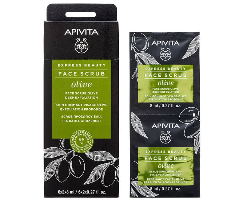 Скраб Apivita EXPRESS BEAUTY глибоке відлущування шкіри обличчя з оливою 2*8 мл