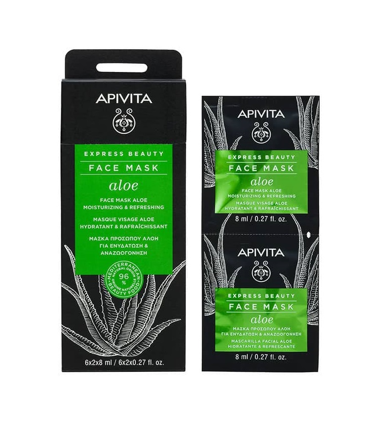 Маска Apivita EXPRESS BEAUTY з алое Зволоження та свіжість 2х8 мл