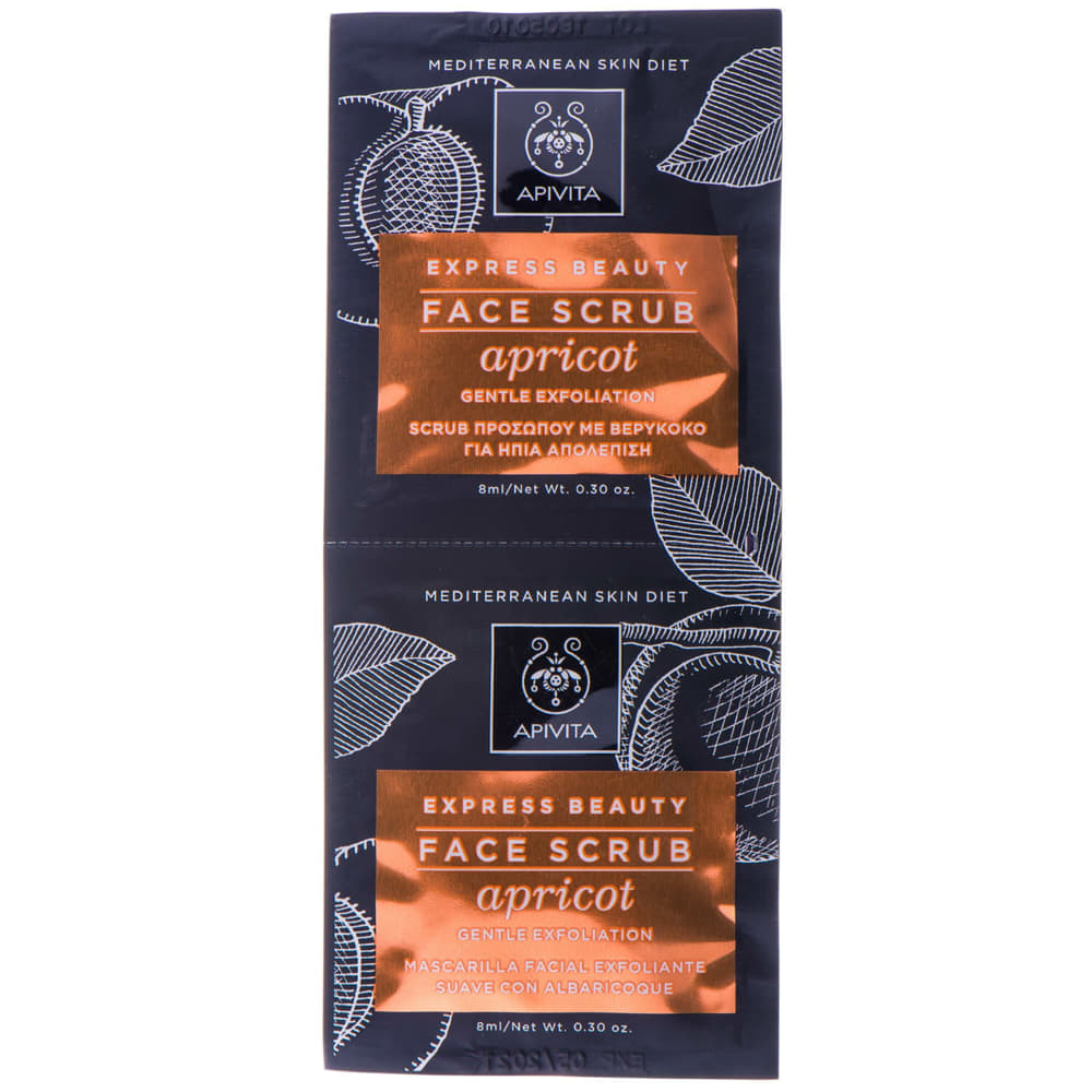 *Гель Apivita EXPRESS BEAUTY з абрикосом делікатний відлущуючий 2х8 мл