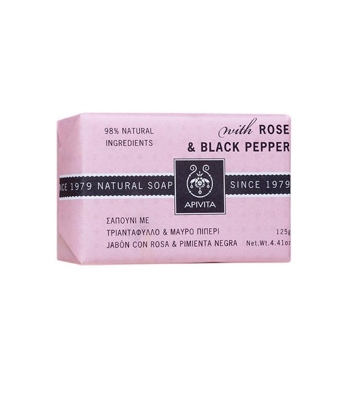 Мило Apivita тверде з трояндою і чорним перцем 125 г