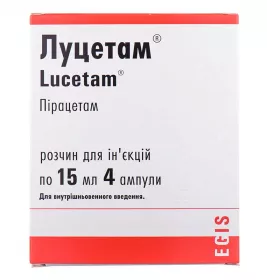 Луцетам розчин для ін'єкцій 200 мг/мл (3 г) у ампулах по 15 мл 4 шт.