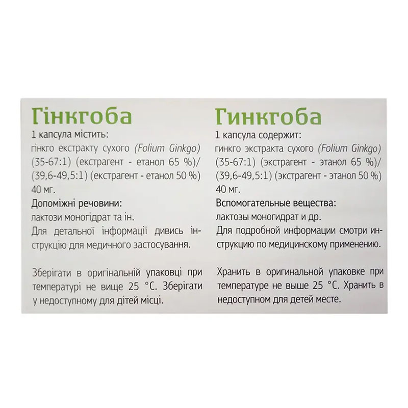 Гинкгоба капсулы по 40 мг 60 шт. (10х6)
