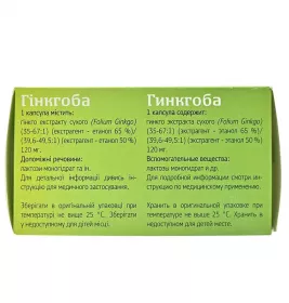 Гинкгоба капсулы по 120 мг 60 шт. (10х6)