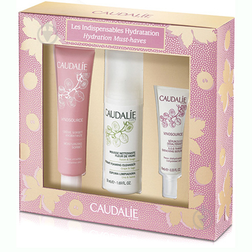 Набір Caudalie2617 Vinosource Sorbet Hydration Must-haves(Зволожуючий крем сорбет 40мл+Пінка для зняття макіяжу 50мл+Зволожуюча сироватка S.O.S 10мл)