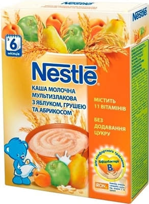 Каша Нестле молочна мультизлакова з яблуком, грушею, абрикосом 200г