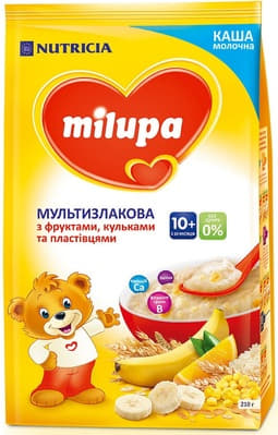 Каша Milupa мультизлакова з фруктами, пластівцями і кульками для дітей від 10-ти міс 210г
