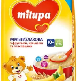 Каша Milupa мультизлакова з фруктами, пластівцями і кульками для дітей від 10-ти міс 210г